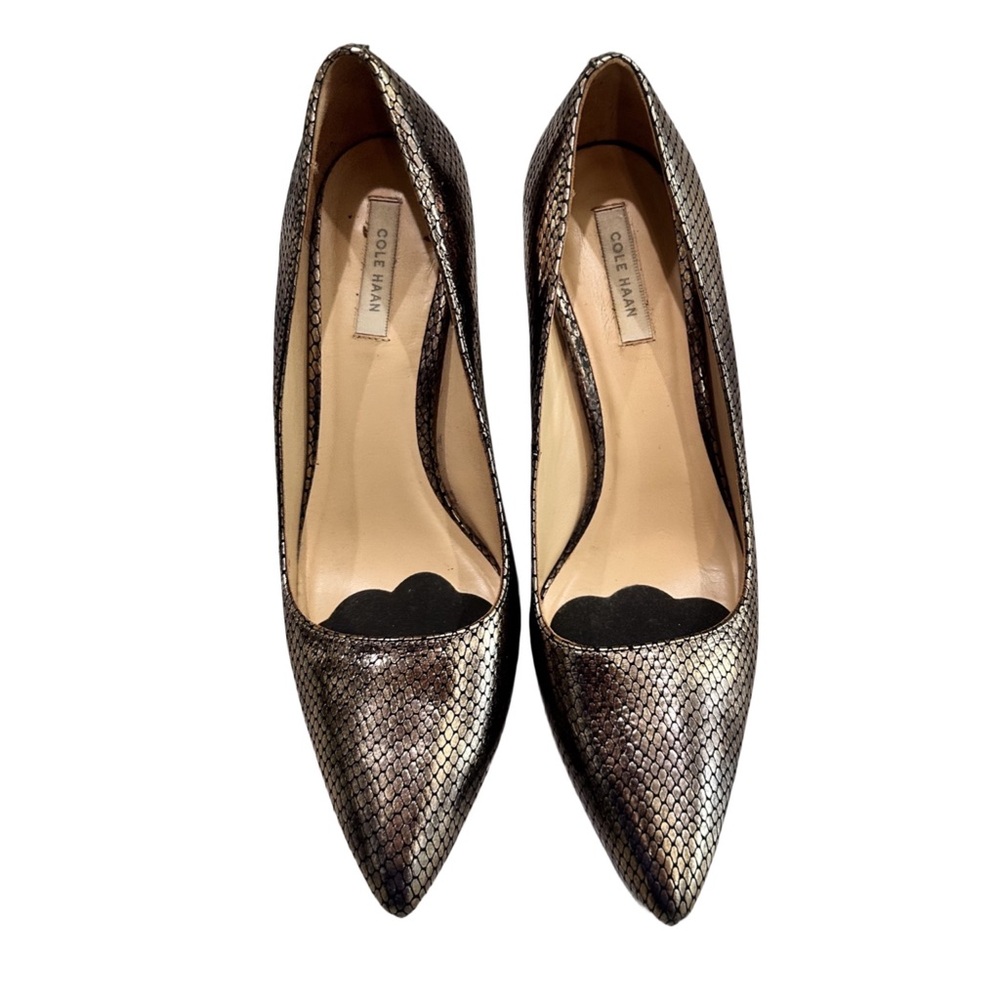 Cole Haan Metallic Snake-Print Pointed Toe Pumps - Bronze/Black